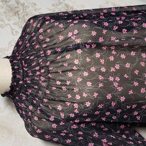 NWT Elizabeth & James Black & Pink Sheer High Neck Ling Sleeve Tunic (L)